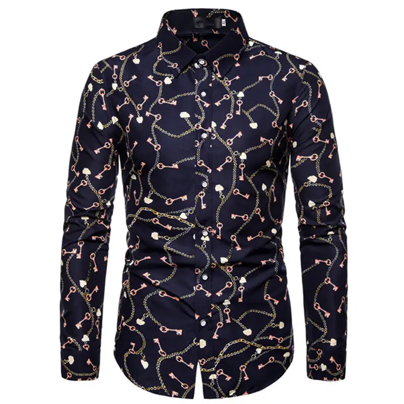 Men's Navy Embroidered Long Sleeve Shirt 2025 - Image 7