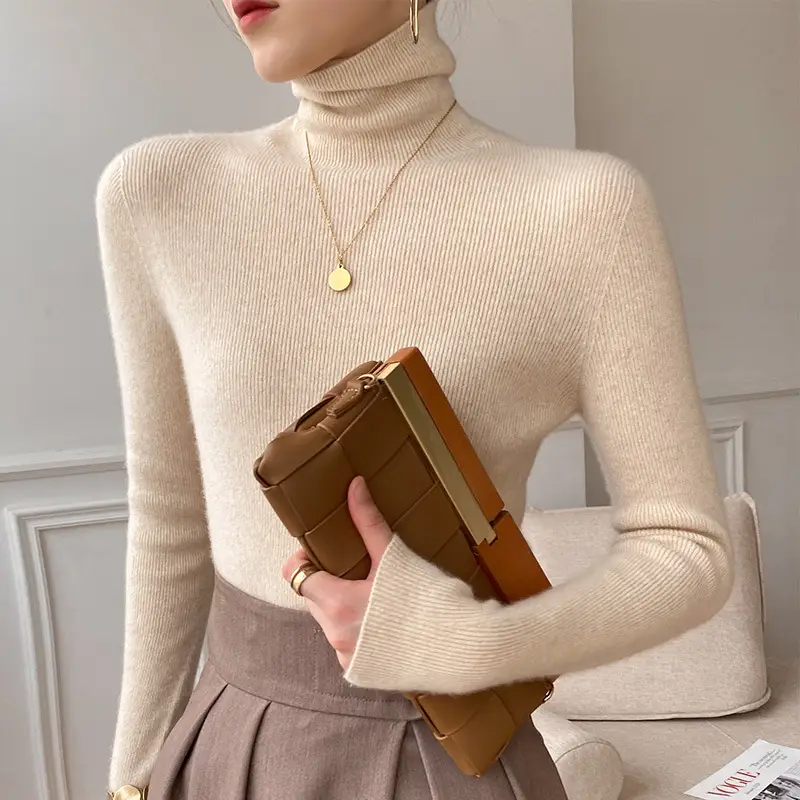 Women Slim Fit Pile Collar Turtleneck Sweater for Women