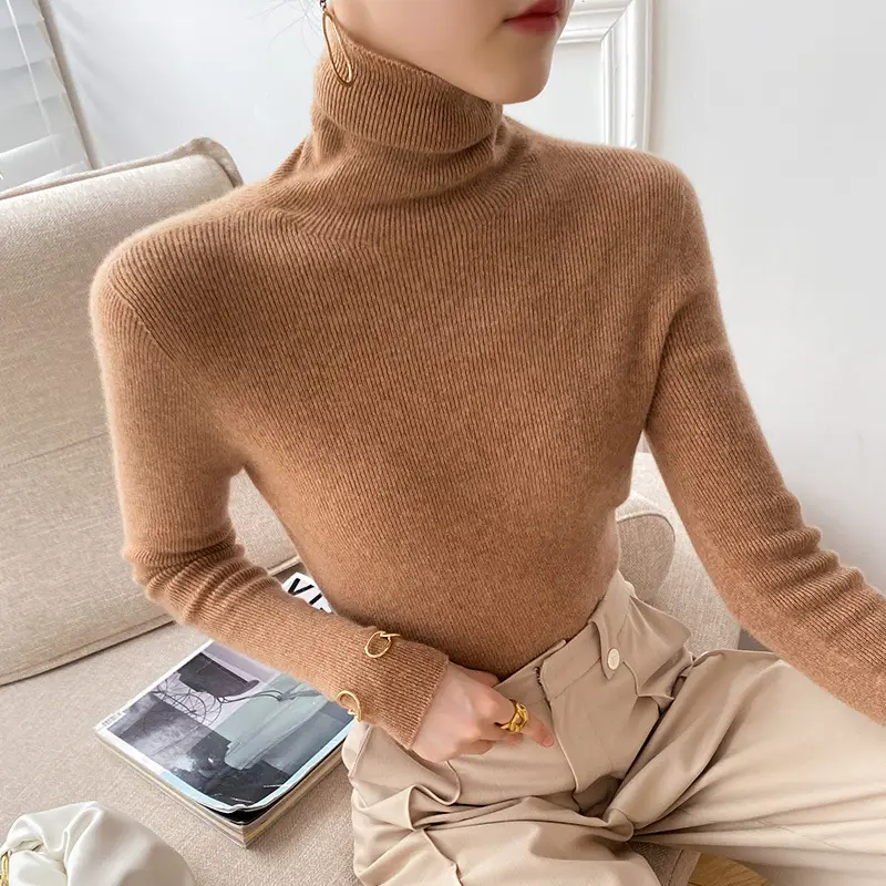 Women Slim Fit Pile Collar Turtleneck Sweater for Women