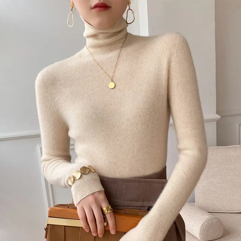 Women Slim Fit Pile Collar Turtleneck Sweater for Women
