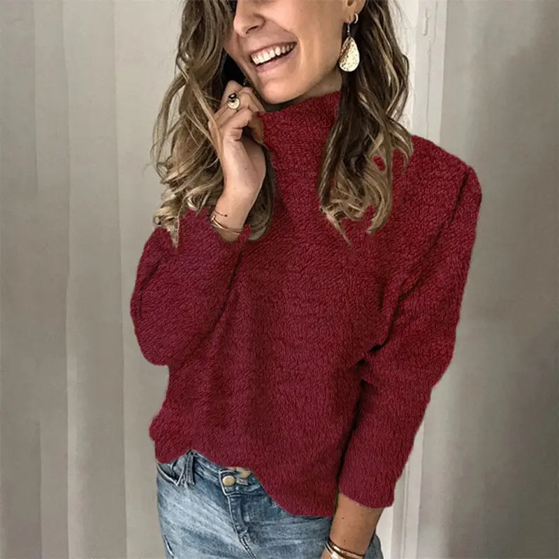 2021 Women's Maroon Knitted Turtleneck Sweater - Image 5