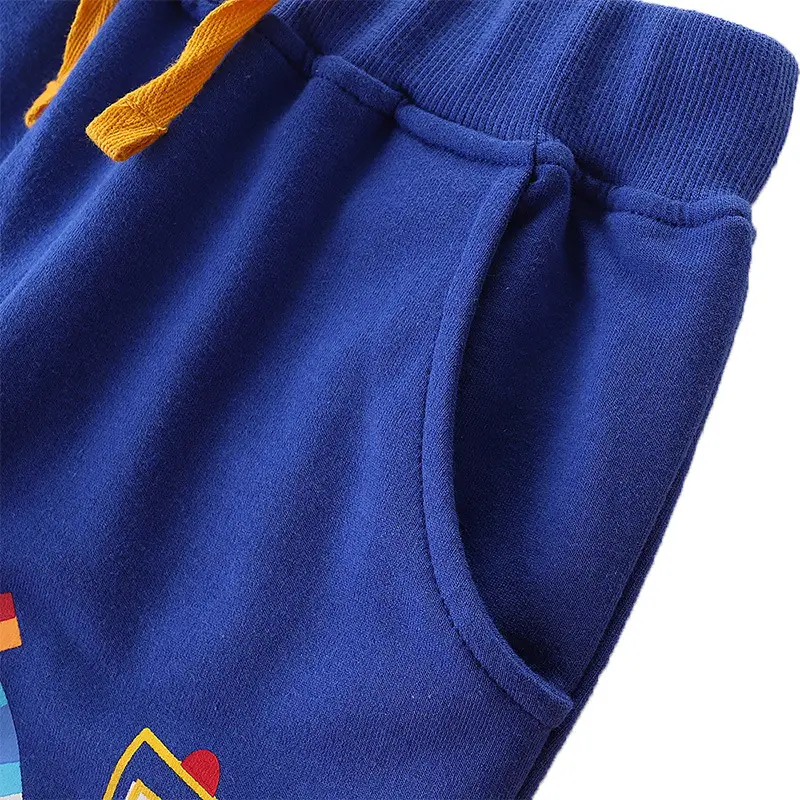 Blue Cartoon Print Boys Sweatpants for Middle Small Kids