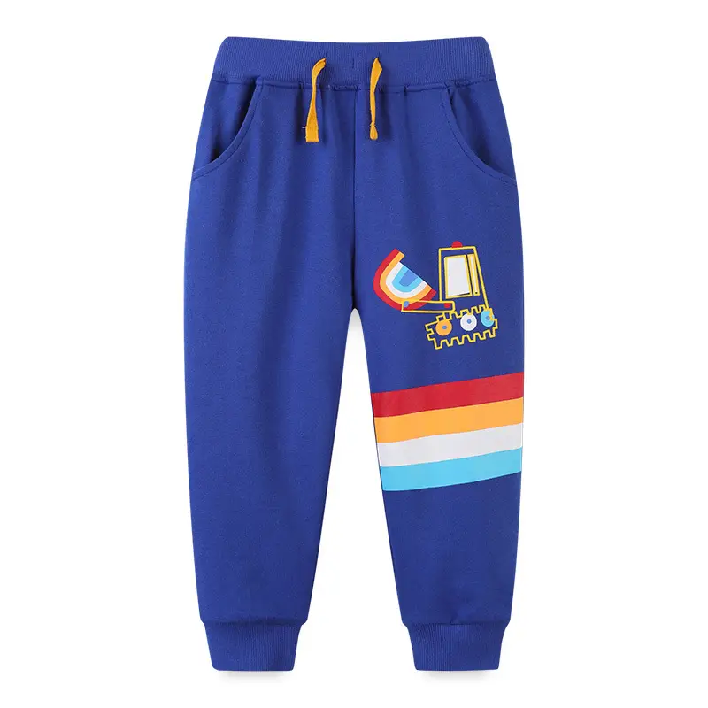 Blue Cartoon Print Boys Sweatpants for Middle Small Kids