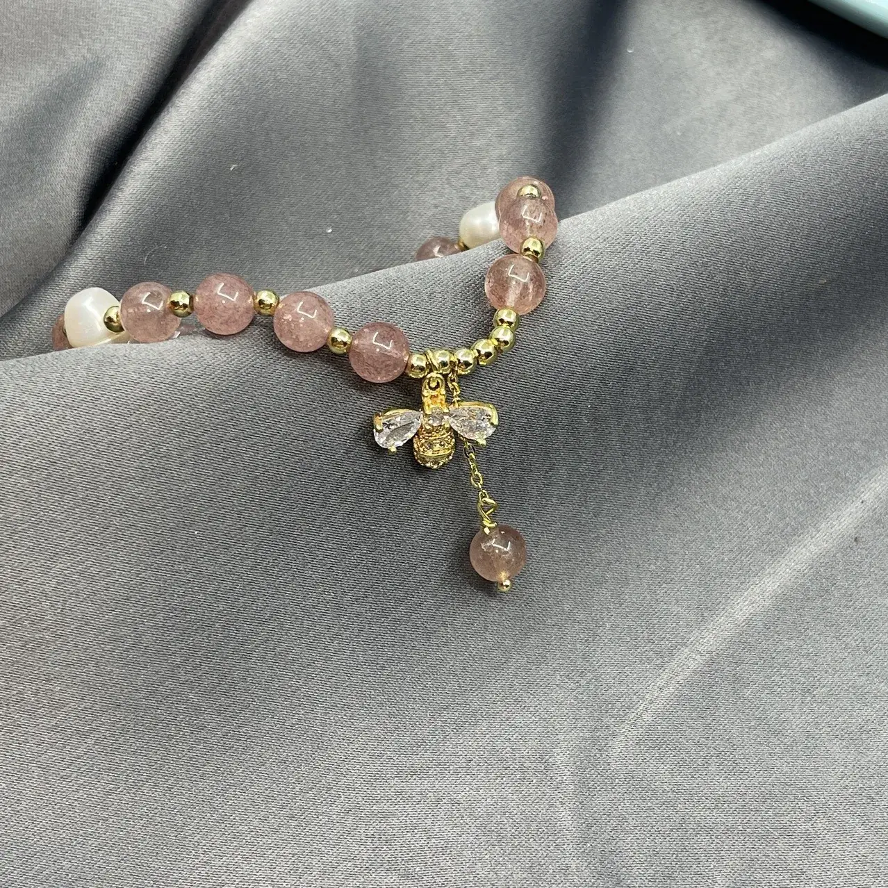 Peach Crystal Bee Bracelet for Girls Gift - Image 2