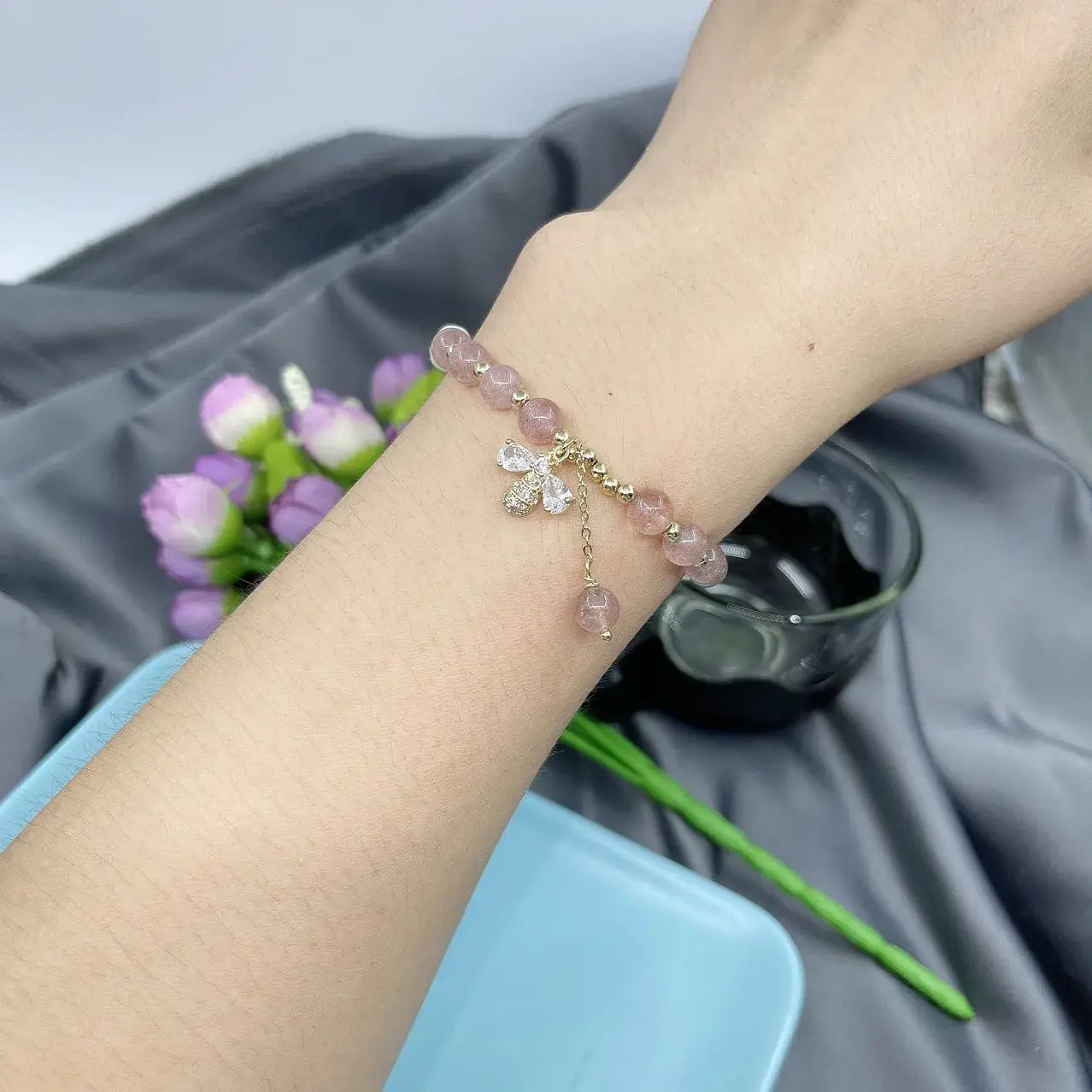 Peach Crystal Bee Bracelet for Girls Gift - Image 5