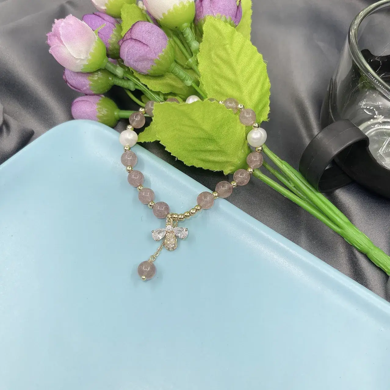 Peach Crystal Bee Bracelet for Girls Gift - Image 9