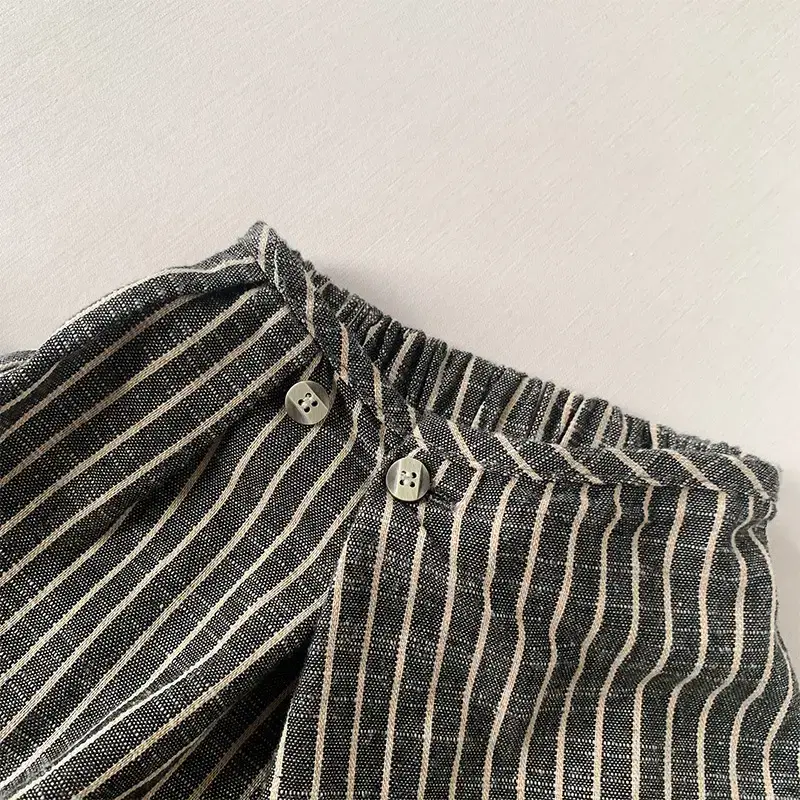 Japanese Style Striped Cotton Linen Shorts for Boys Girls - Image 3
