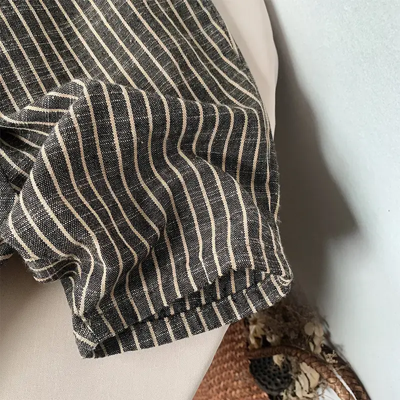 Japanese Style Striped Cotton Linen Shorts for Boys Girls - Image 4
