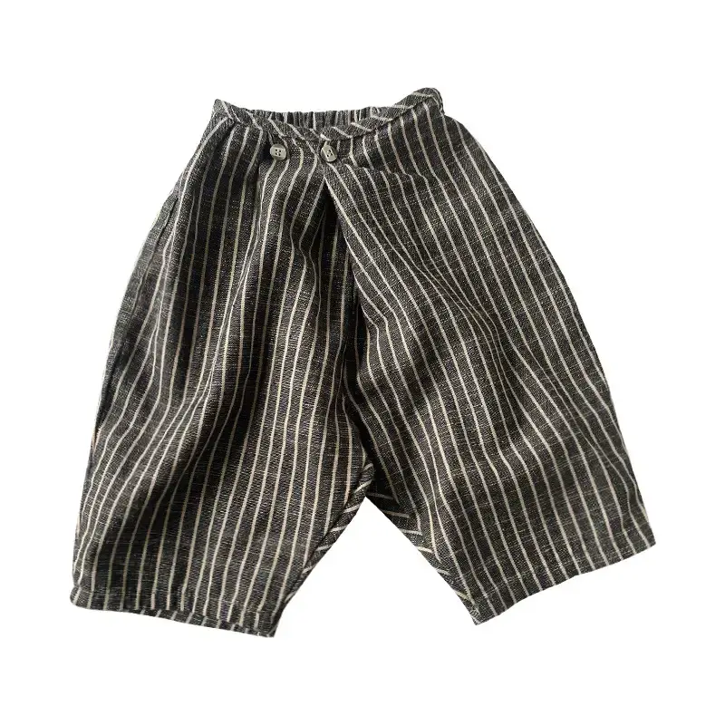 Japanese Style Striped Cotton Linen Shorts for Boys Girls - Image 5