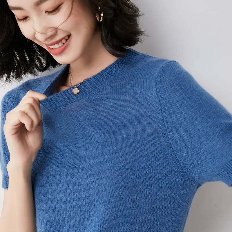 Women's Pink Knit T-Shirt Round Neck Loose Fit - Image 12