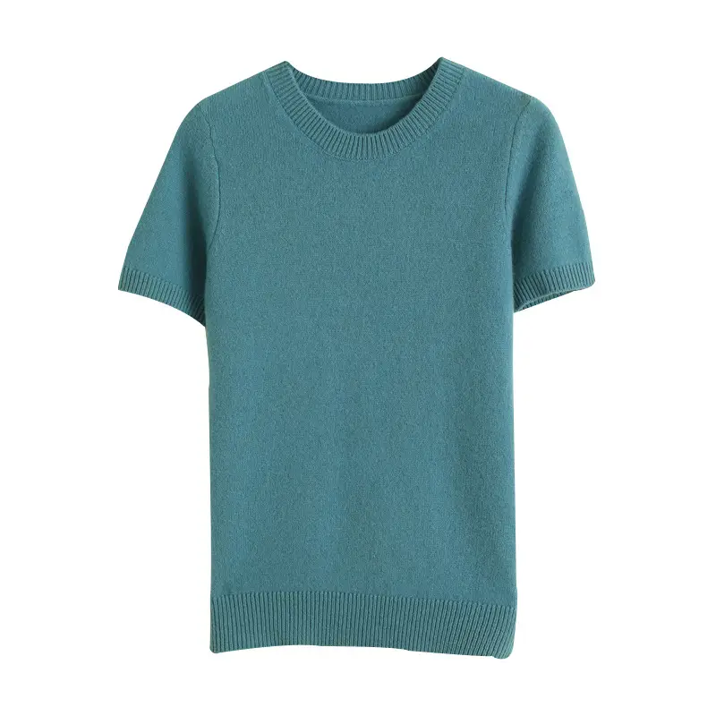 Women's Pink Knit T-Shirt Round Neck Loose Fit - Image 13