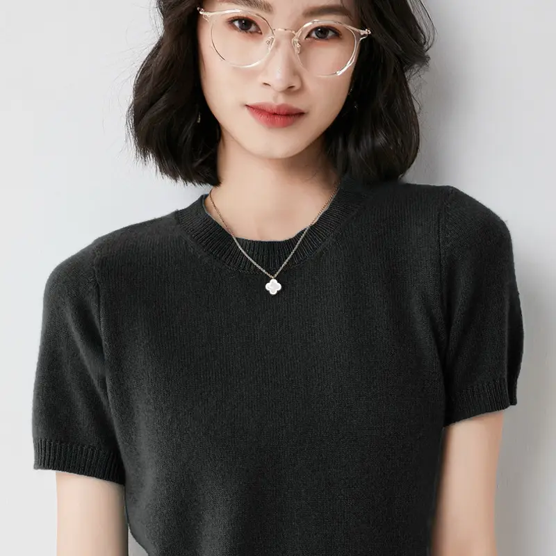Women's Pink Knit T-Shirt Round Neck Loose Fit - Image 4