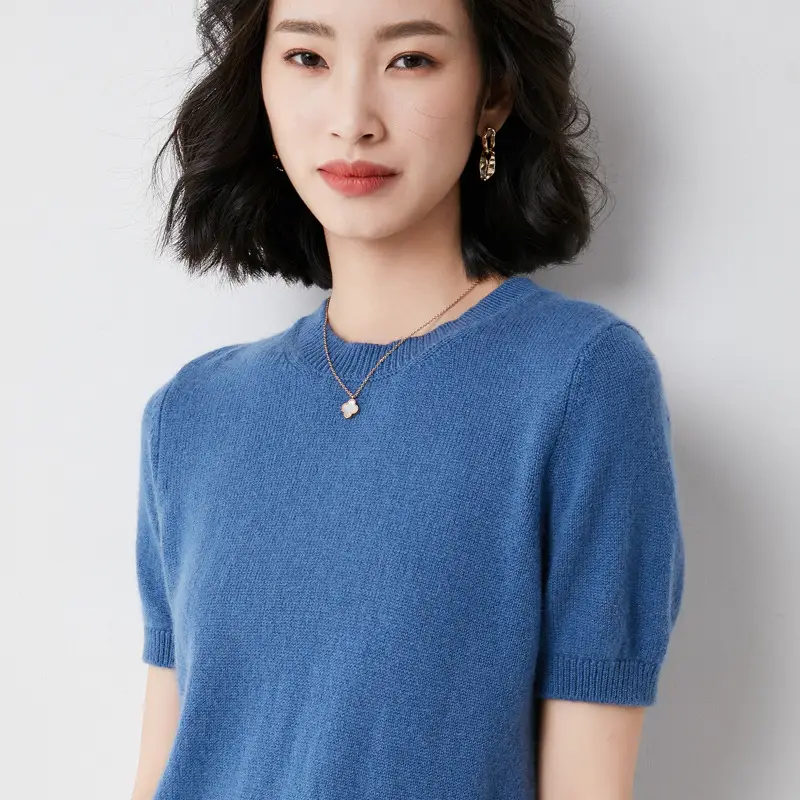 Women's Pink Knit T-Shirt Round Neck Loose Fit - Image 7