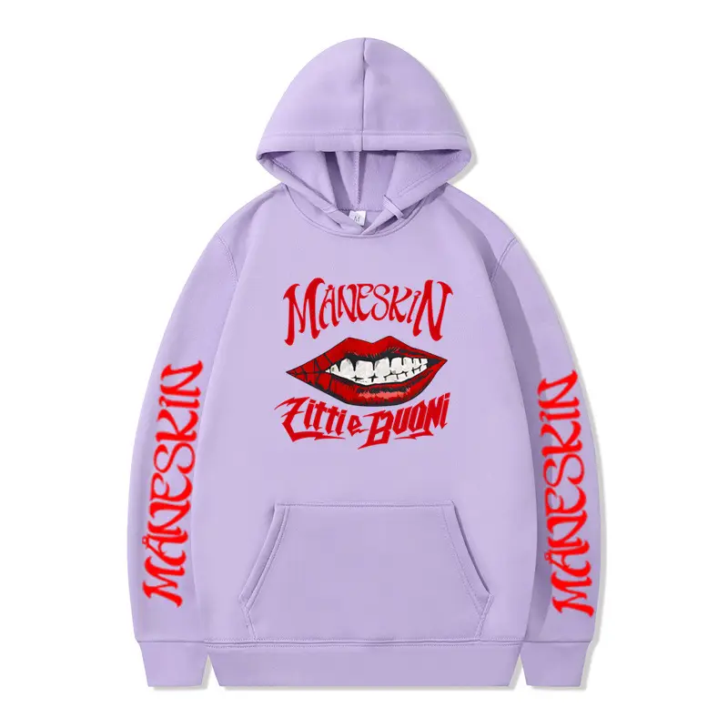 Men's Cream Hooded Sweatshirt Maneskin Rock Band 2D Print