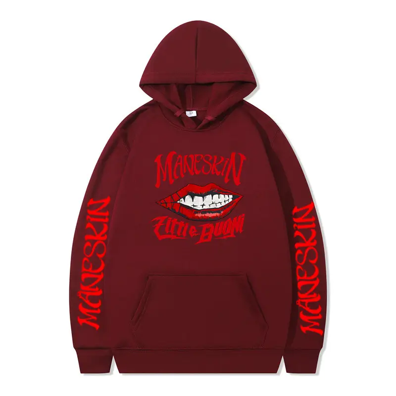 Men's Cream Hooded Sweatshirt Maneskin Rock Band 2D Print