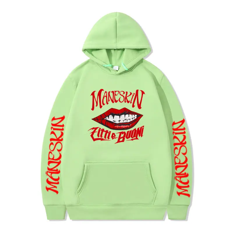 Men's Cream Hooded Sweatshirt Maneskin Rock Band 2D Print
