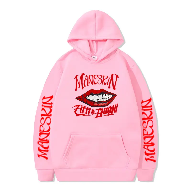 Men's Cream Hooded Sweatshirt Maneskin Rock Band 2D Print