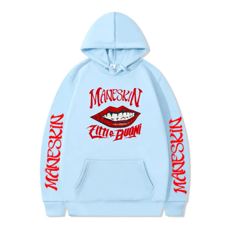 Men's Cream Hooded Sweatshirt Maneskin Rock Band 2D Print