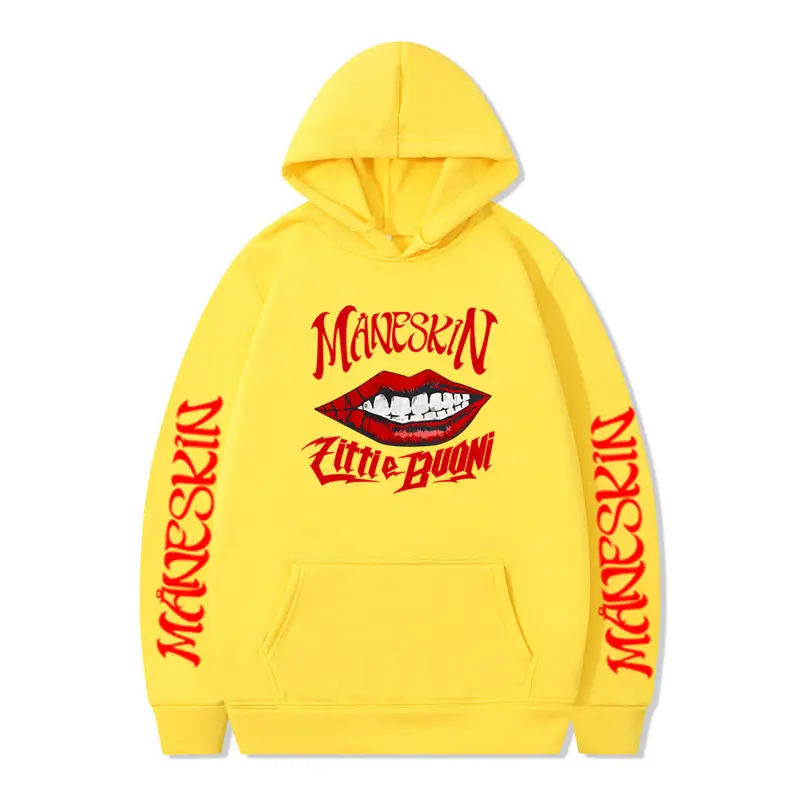 Men's Cream Hooded Sweatshirt Maneskin Rock Band 2D Print