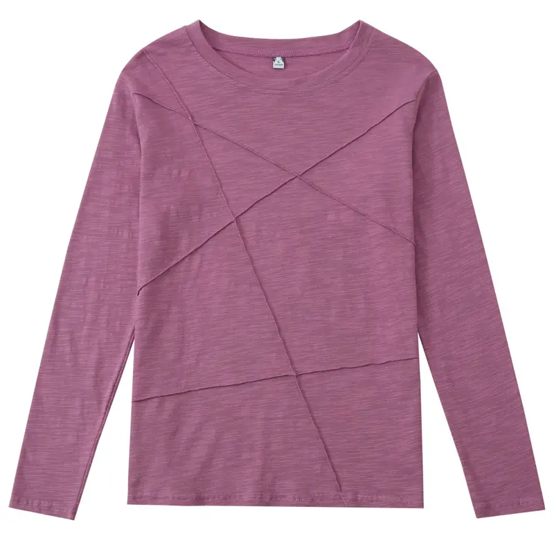 Women Slub Cotton Long Sleeve T-Shirt Grey Spring Autumn - Image 9