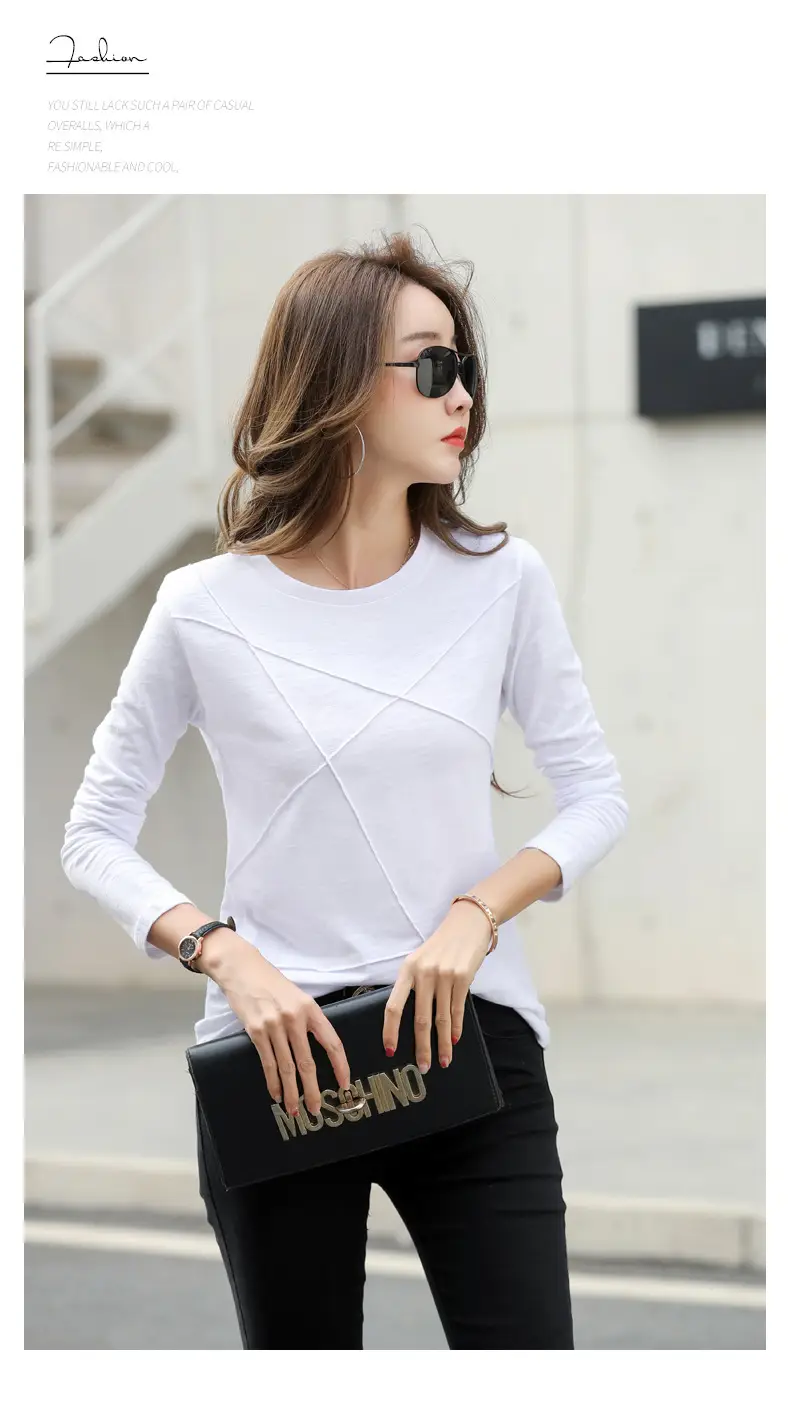 Women Slub Cotton Long Sleeve T-Shirt Grey Spring Autumn — feature 10