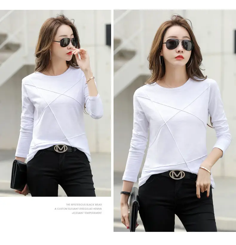 Women Slub Cotton Long Sleeve T-Shirt Grey Spring Autumn — feature 11
