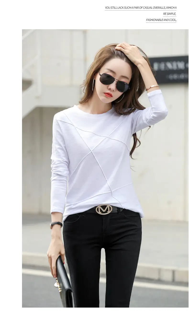 Women Slub Cotton Long Sleeve T-Shirt Grey Spring Autumn — feature 12