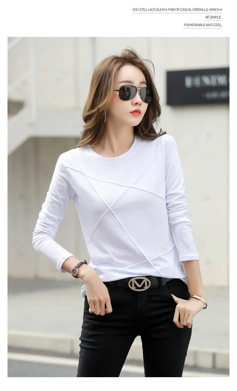 Women Slub Cotton Long Sleeve T-Shirt Grey Spring Autumn — feature 13
