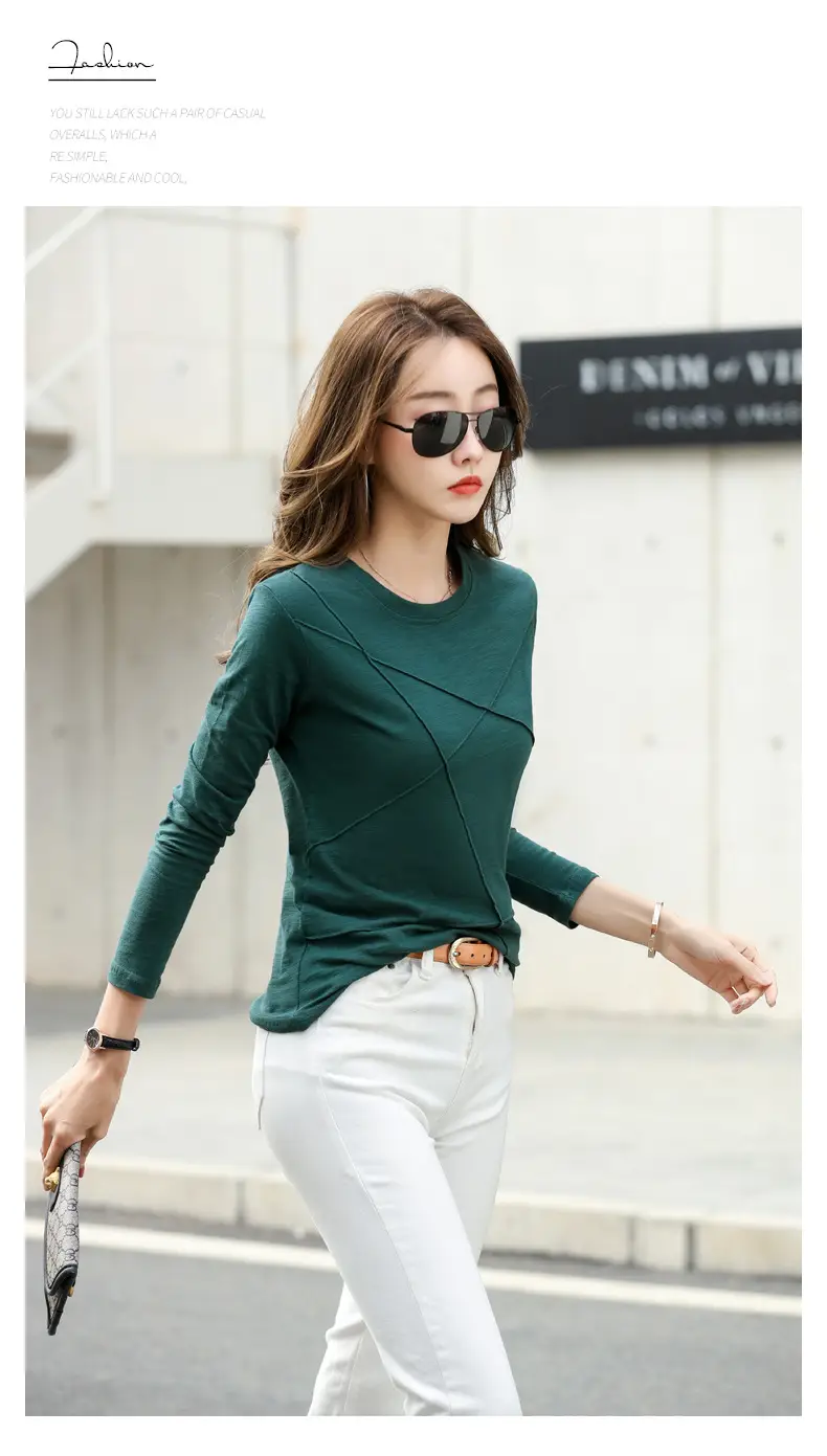 Women Slub Cotton Long Sleeve T-Shirt Grey Spring Autumn — feature 20