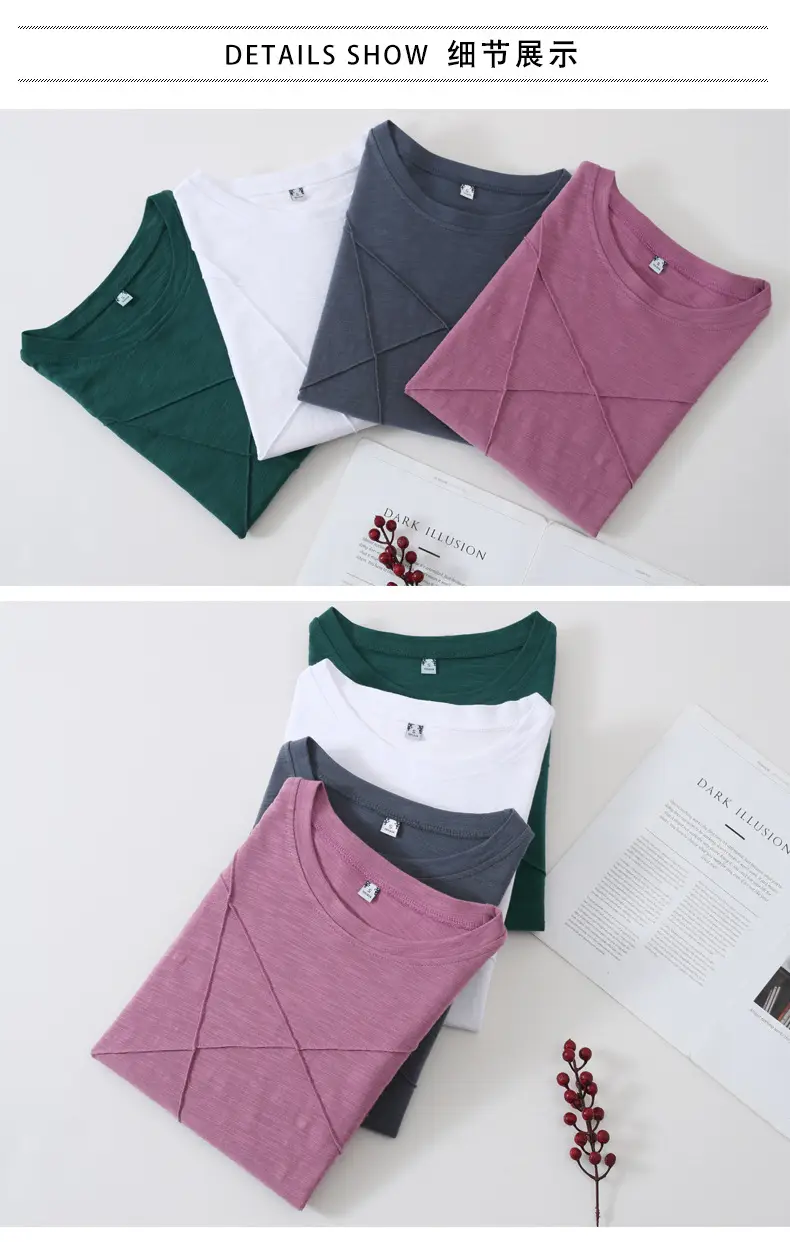 Women Slub Cotton Long Sleeve T-Shirt Grey Spring Autumn — feature 27