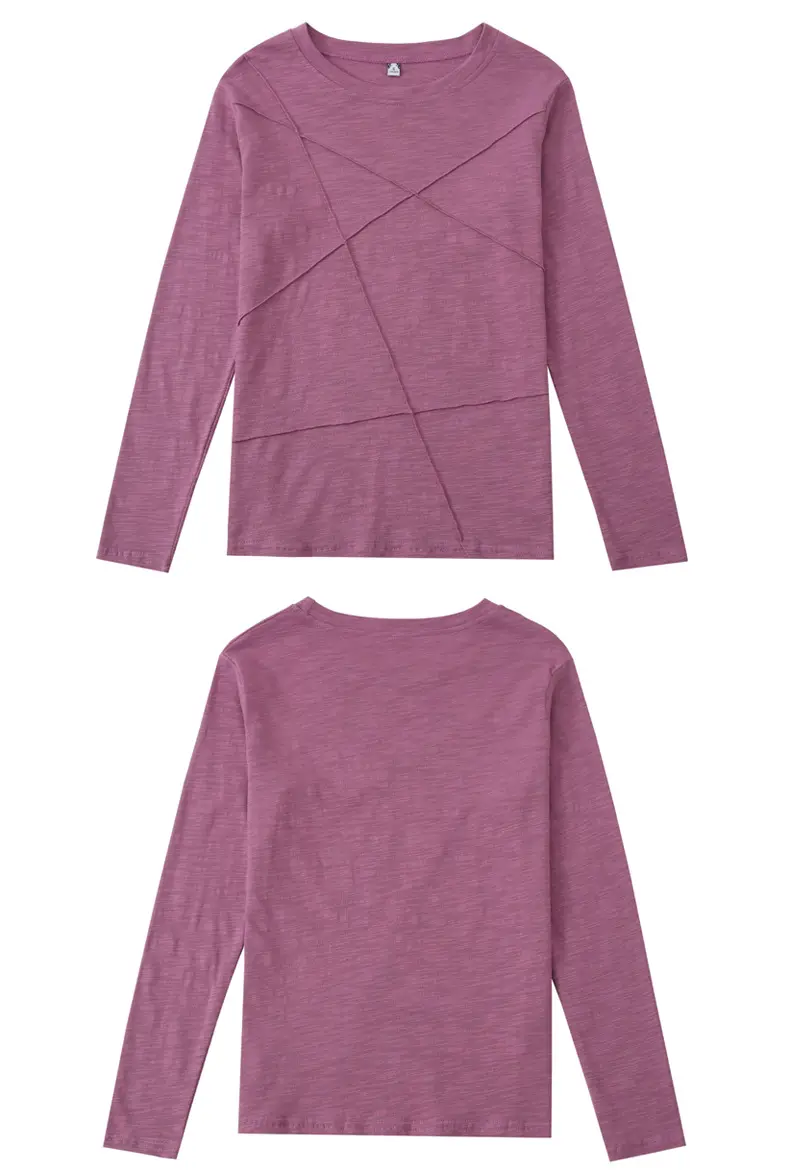 Women Slub Cotton Long Sleeve T-Shirt Grey Spring Autumn — feature 28
