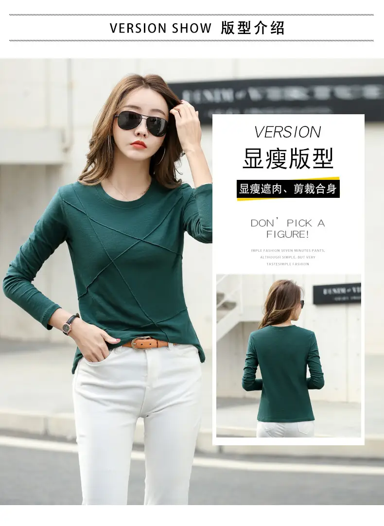 Women Slub Cotton Long Sleeve T-Shirt Grey Spring Autumn — feature 4
