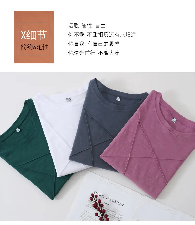 Women Slub Cotton Long Sleeve T-Shirt Grey Spring Autumn — feature 6