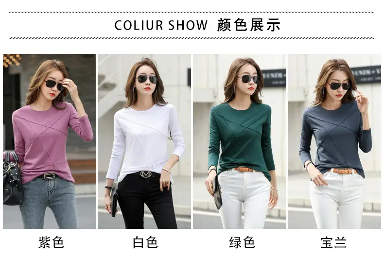 Women Slub Cotton Long Sleeve T-Shirt Grey Spring Autumn — feature 8