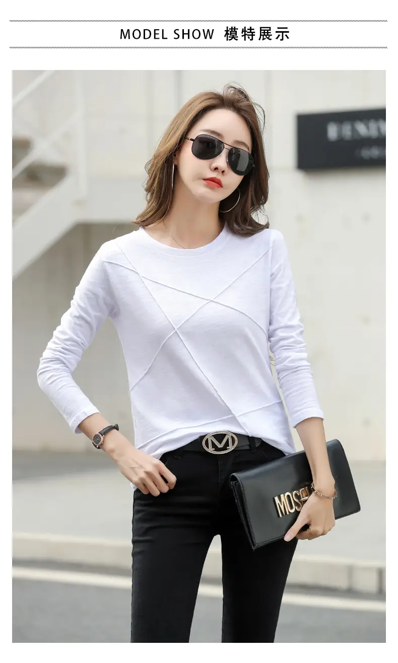 Women Slub Cotton Long Sleeve T-Shirt Grey Spring Autumn — feature 9