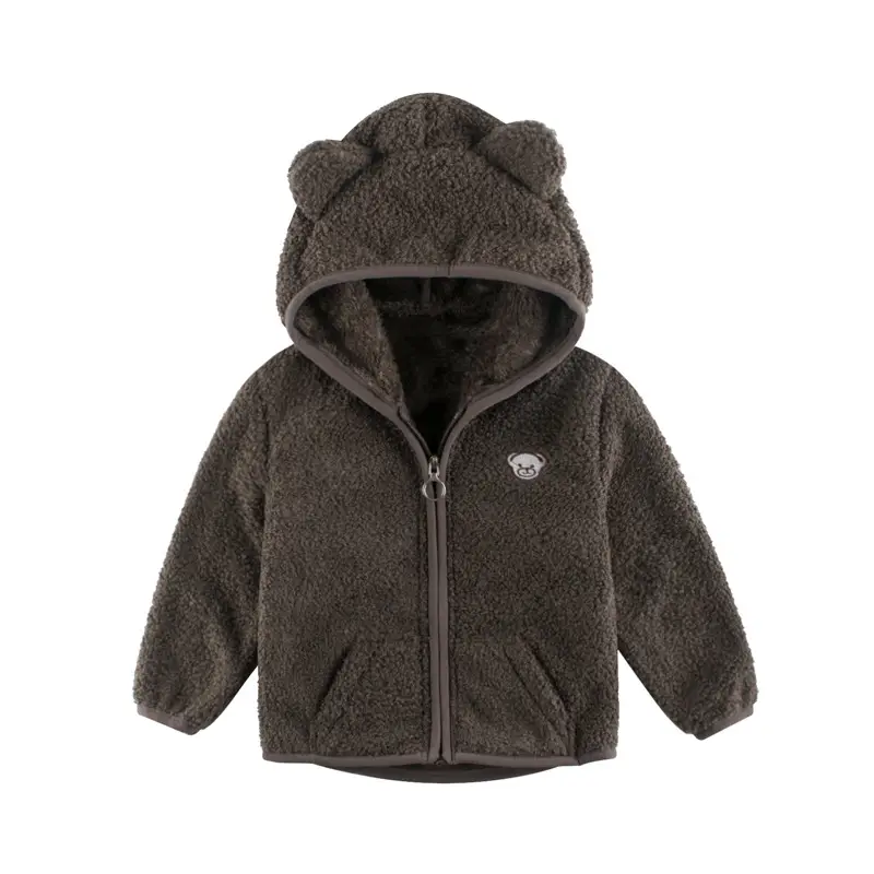 Kids Bear Ears Fleece Hoodie Brown 27" - Image 3