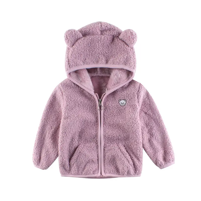 Kids Bear Ears Fleece Hoodie Brown 27" - Image 4