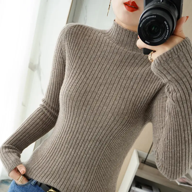 Women's Slim Knit Half Turtleneck Long Sleeve - Image 15