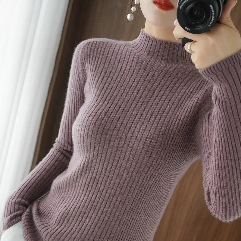 Women's Slim Knit Half Turtleneck Long Sleeve - Image 17
