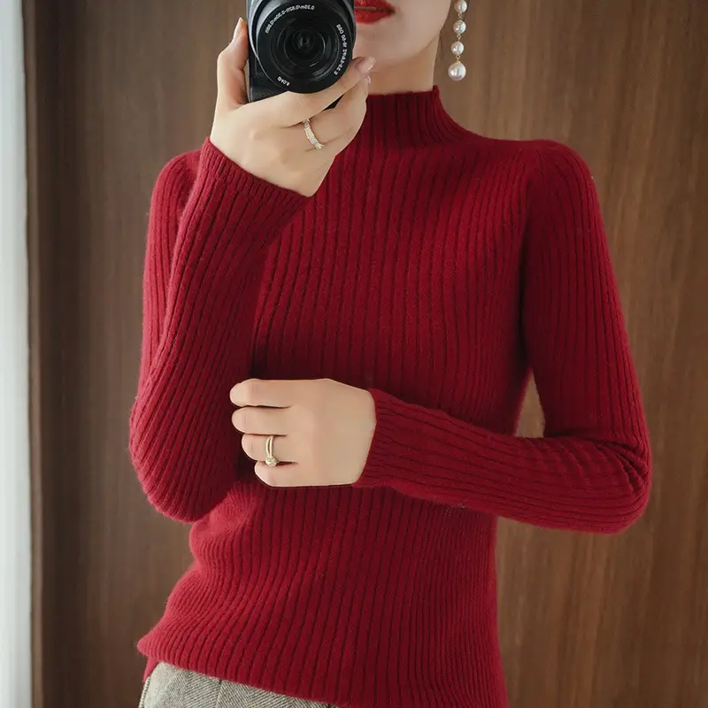 Women's Slim Knit Half Turtleneck Long Sleeve - Image 11