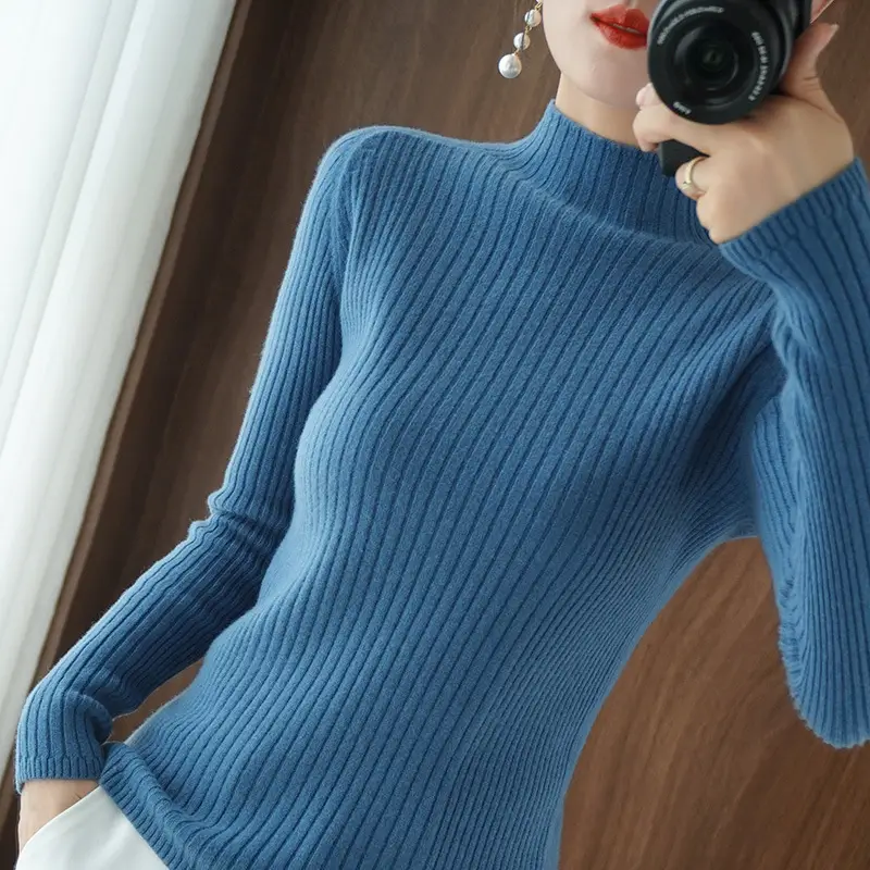 Women's Slim Knit Half Turtleneck Long Sleeve - Image 13