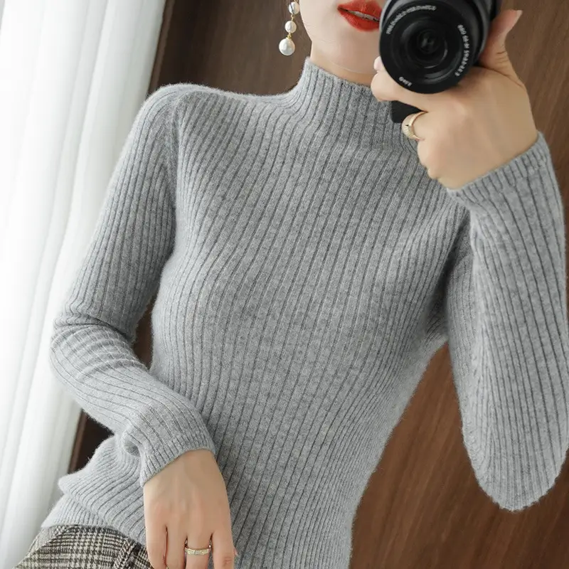 Women's Slim Knit Half Turtleneck Long Sleeve - Image 2