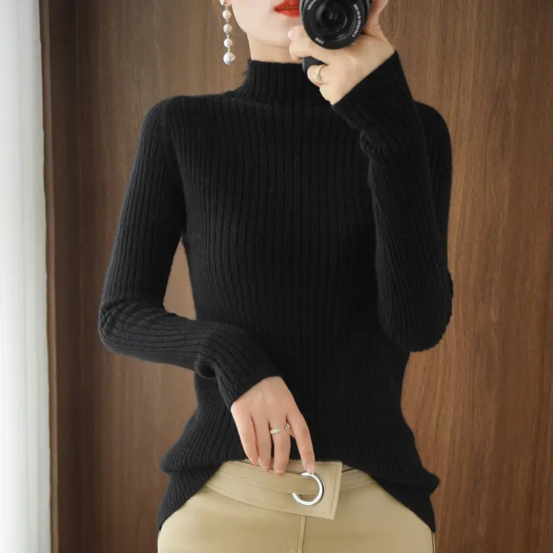 Women's Slim Knit Half Turtleneck Long Sleeve - Image 3