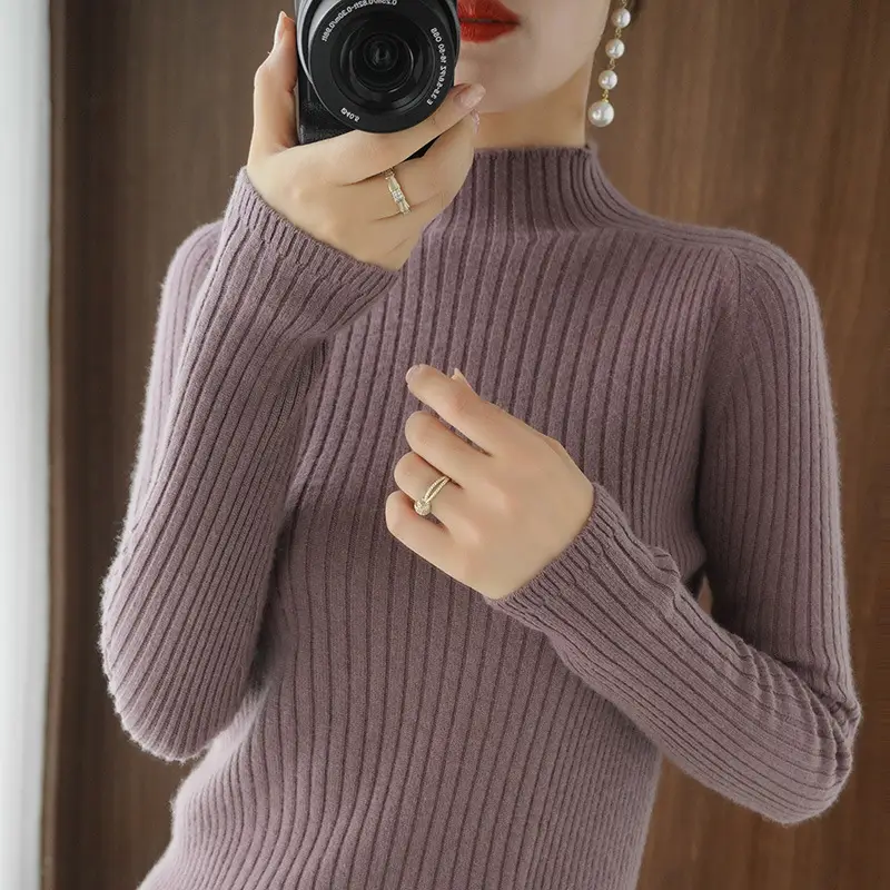 Women's Slim Knit Half Turtleneck Long Sleeve - Image 5