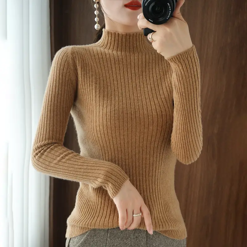 Women's Slim Knit Half Turtleneck Long Sleeve - Image 6