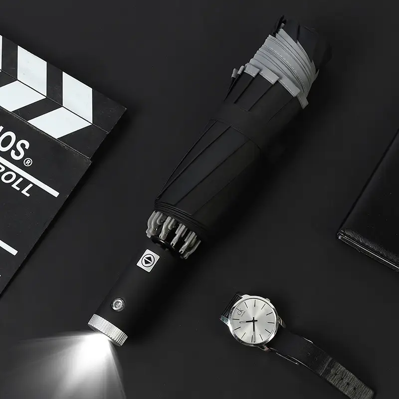 Black Rubber Automatic Flashlight Umbrella