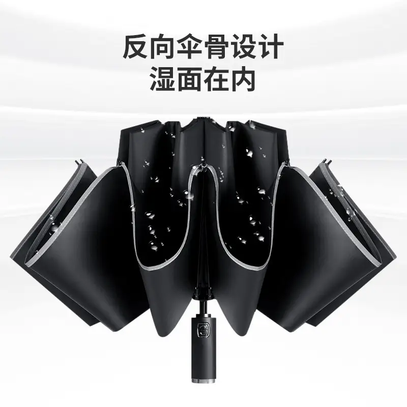 Black Rubber Automatic Flashlight Umbrella
