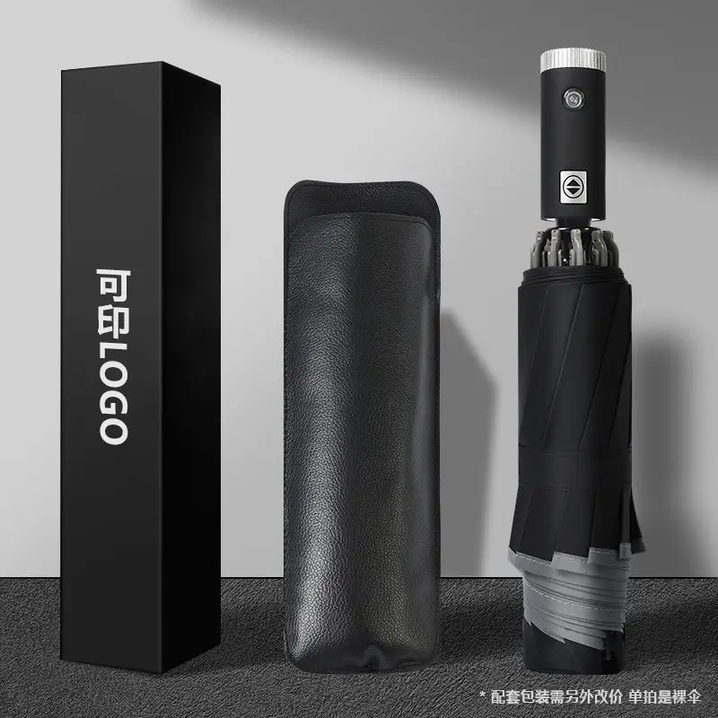 Black Rubber Automatic Flashlight Umbrella