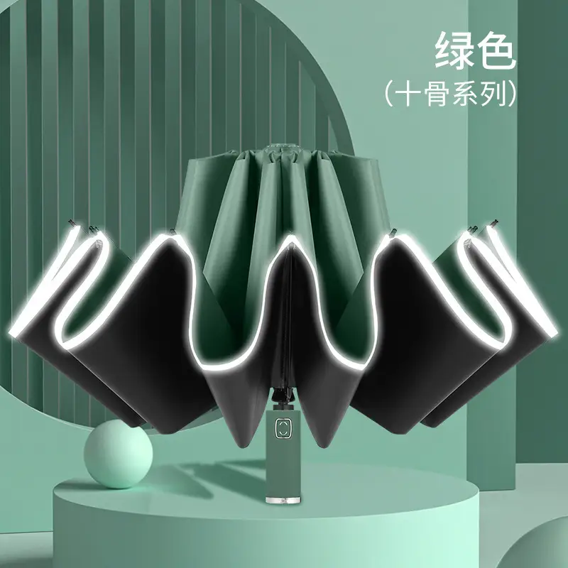 Color matching handle reverse umbrella opaque vinyl olive green