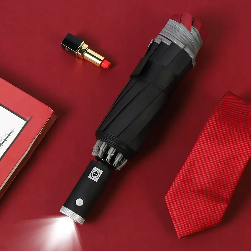 Black Rubber Automatic Flashlight Umbrella